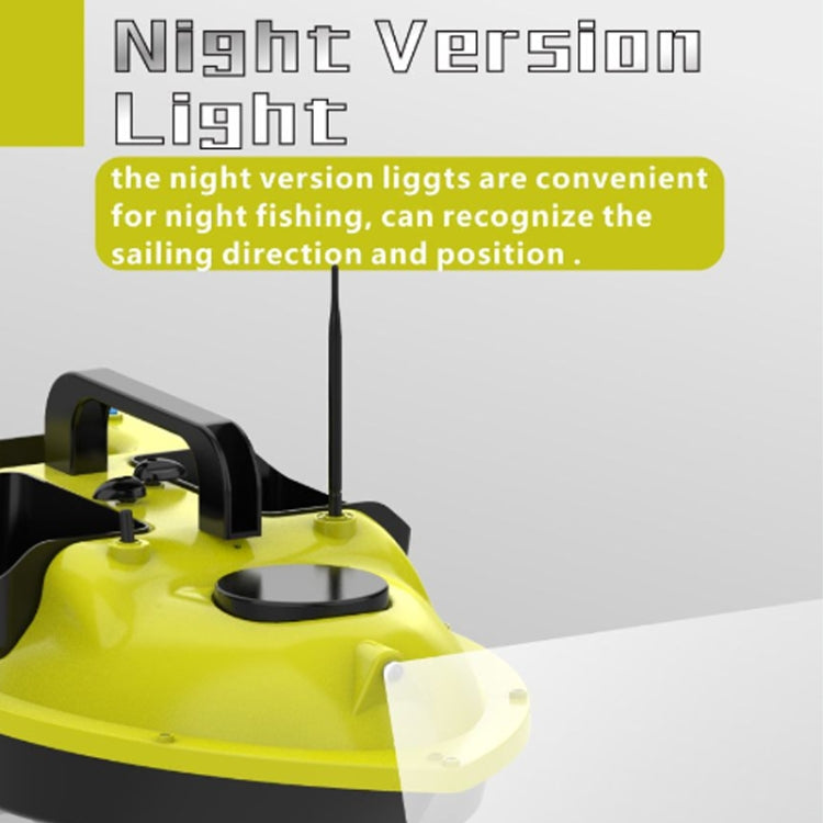Yellow bait boat with circular night light on deck and antenna
