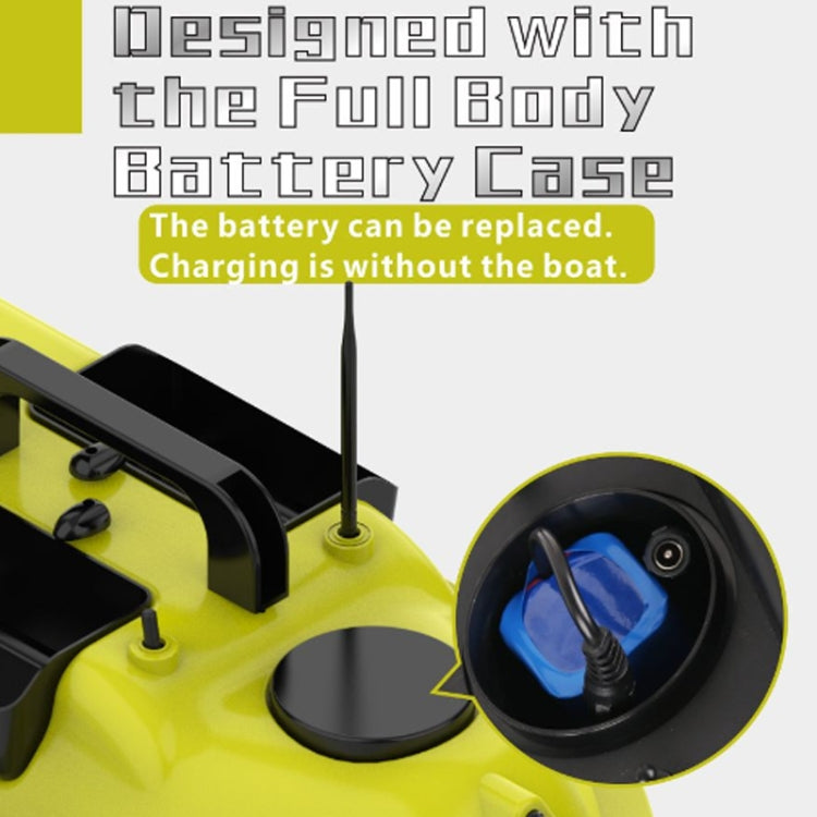 Yellow bait boat battery case with removable blue battery compartment