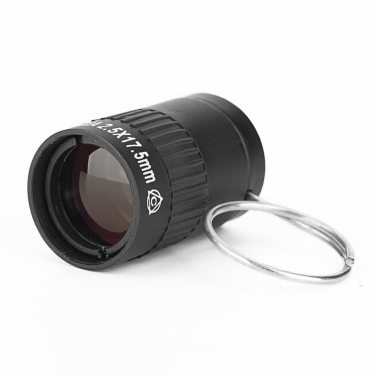 Black mini pocket telescope with ridged focus ring and finger loop strap