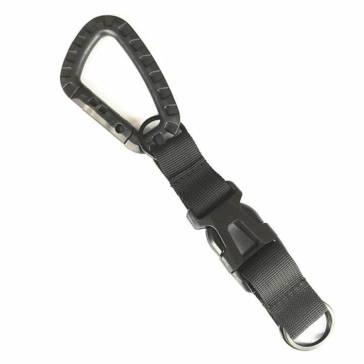 Black backpack buckle strap with molded tri-glide and metal D-ring
