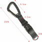 Black tri-glide buckle strap with D-ring and size measurements shown