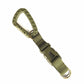 Olive green tri-glide buckle strap with webbing loop and metal D-ring