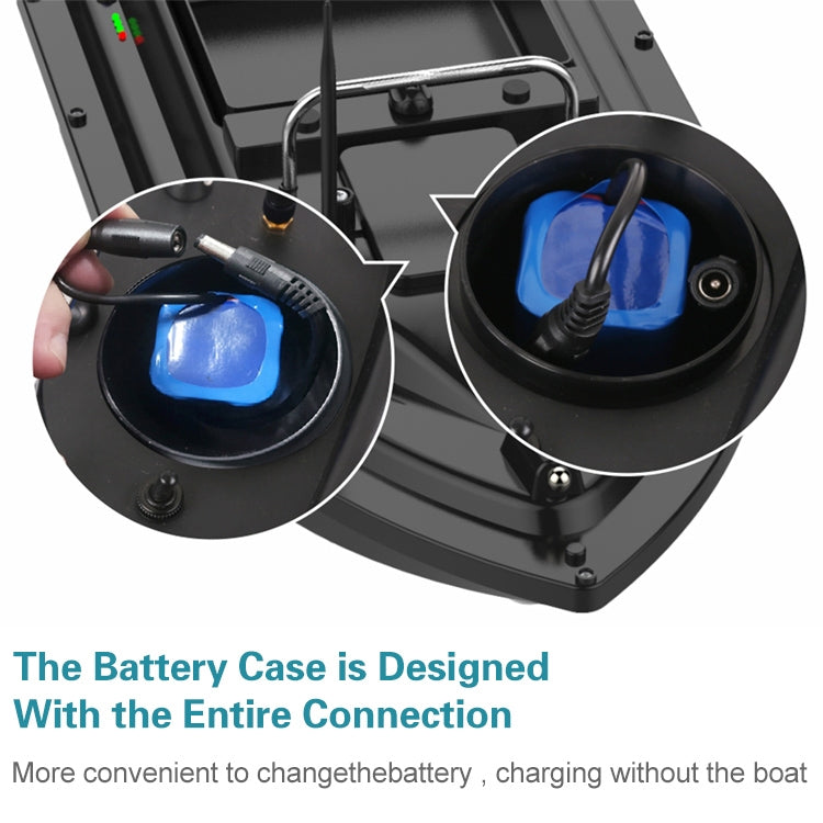 RC bait fishing boat battery case with blue connector and top control area