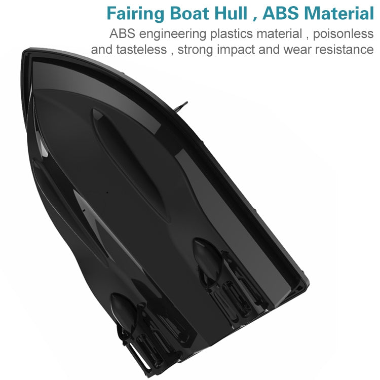 RC bait fishing boat hull in dark gray with raised deck and side access opening