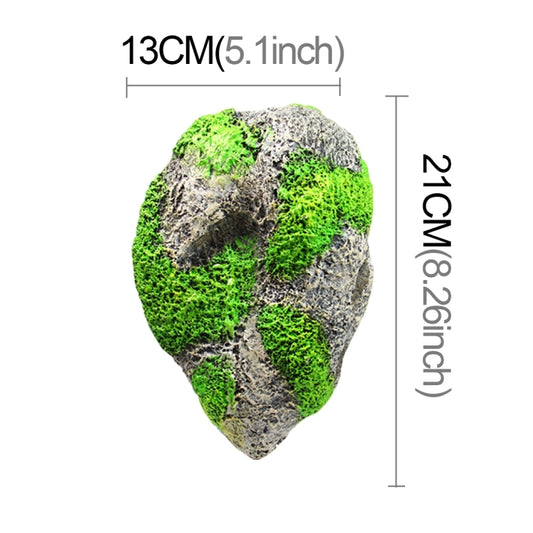 Moss and gray rugged floating stone aquarium ornament, heart-shaped profile