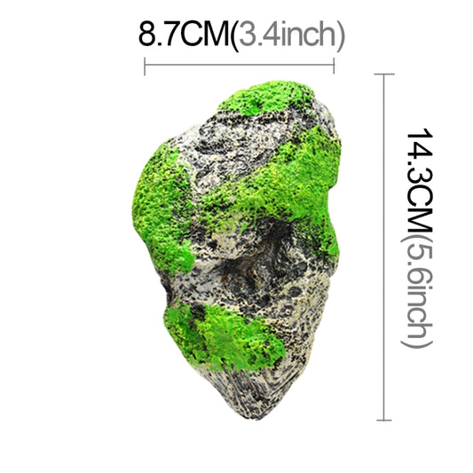 Floating stone aquarium ornament, gray with green moss, size 8.7 x 14.3 cm