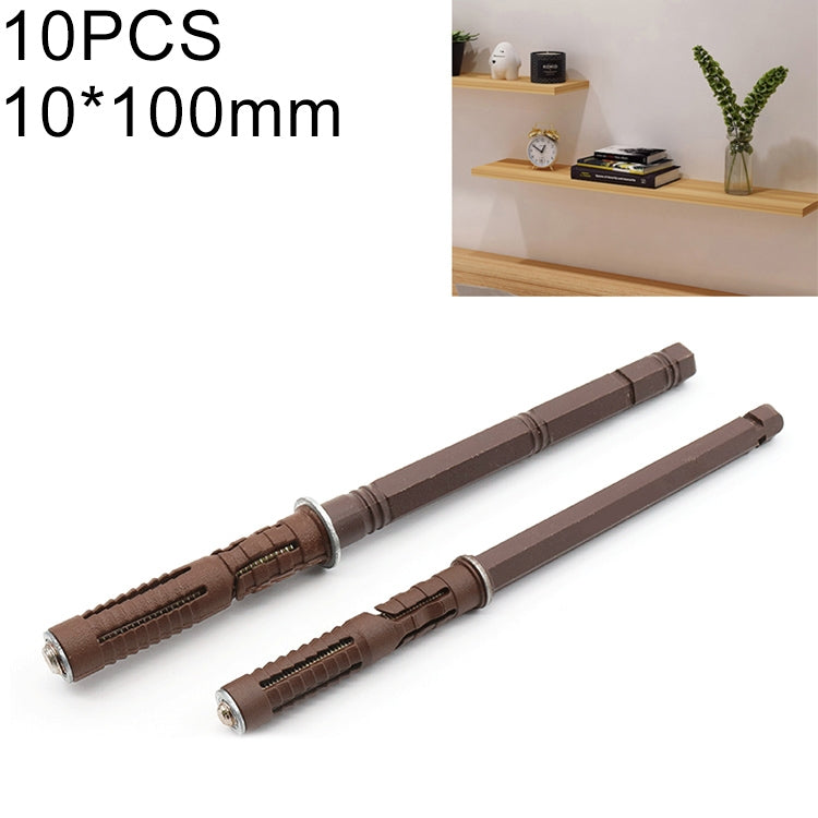 Brown concealed wall board pin pair with metal end sleeves, 10x100mm