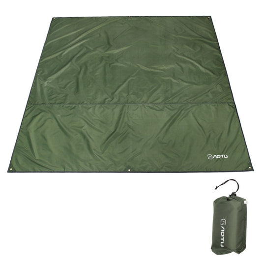 Army green camping mat, Oxford cloth with stitched hem and corner grommets, pouch