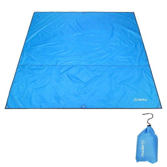 Blue camping mat, Oxford cloth with stitched hem and corner grommets, with carry pouch
