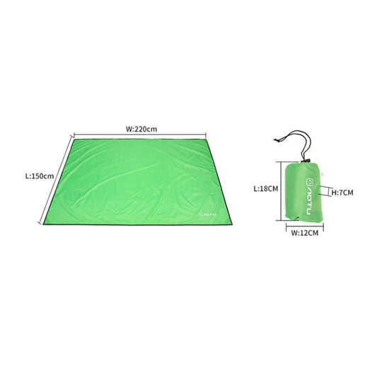 Bright green camping mat with pouch and simple size diagram