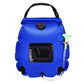 Blue outdoor solar shower bag with front solar window and shower hose nozzle