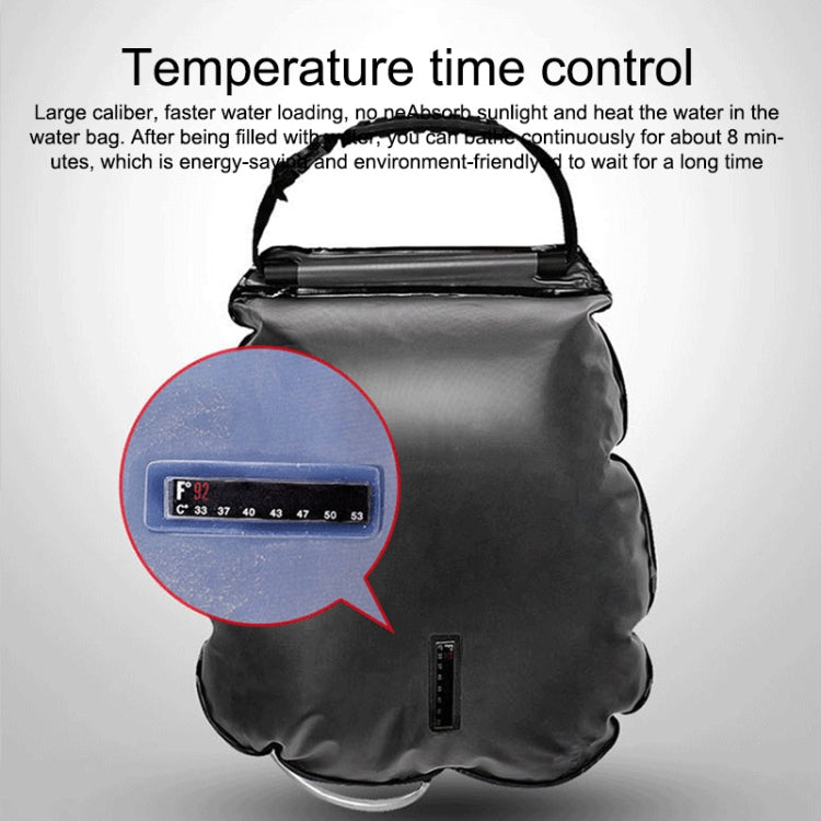 Dark outdoor solar shower bag with temperature control display panel