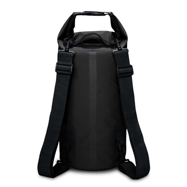 5L waterproof dry sack, black, dual shoulder straps, roll-top closure