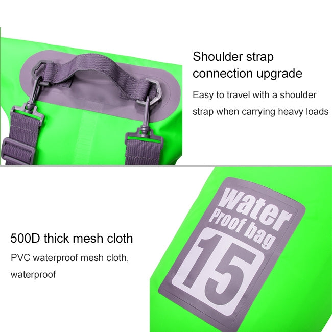Gray shoulder strap connection hardware on a waterproof dry bag, shown in close-up.