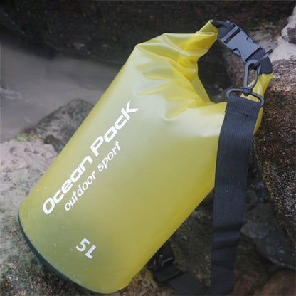 Yellow 5L waterproof single-shoulder dry bag with roll-top closure and webbing strap