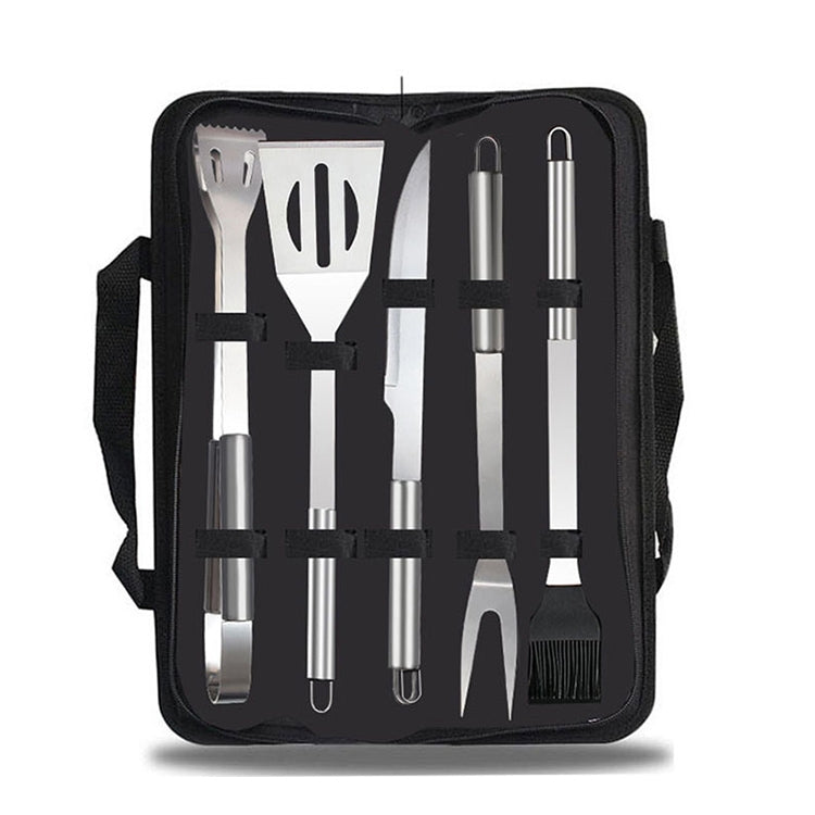 5-piece outdoor tableware tool set in black zip bag with stainless utensils