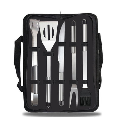 5-piece outdoor tableware tool set in black zip bag with stainless utensils