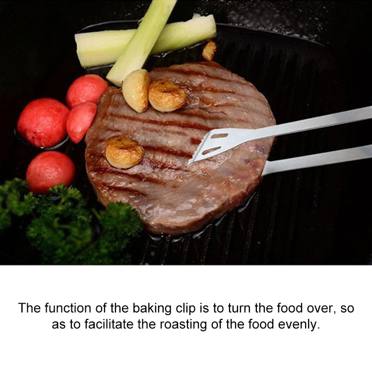Stainless baking clip holding meat on a grill for even roasting