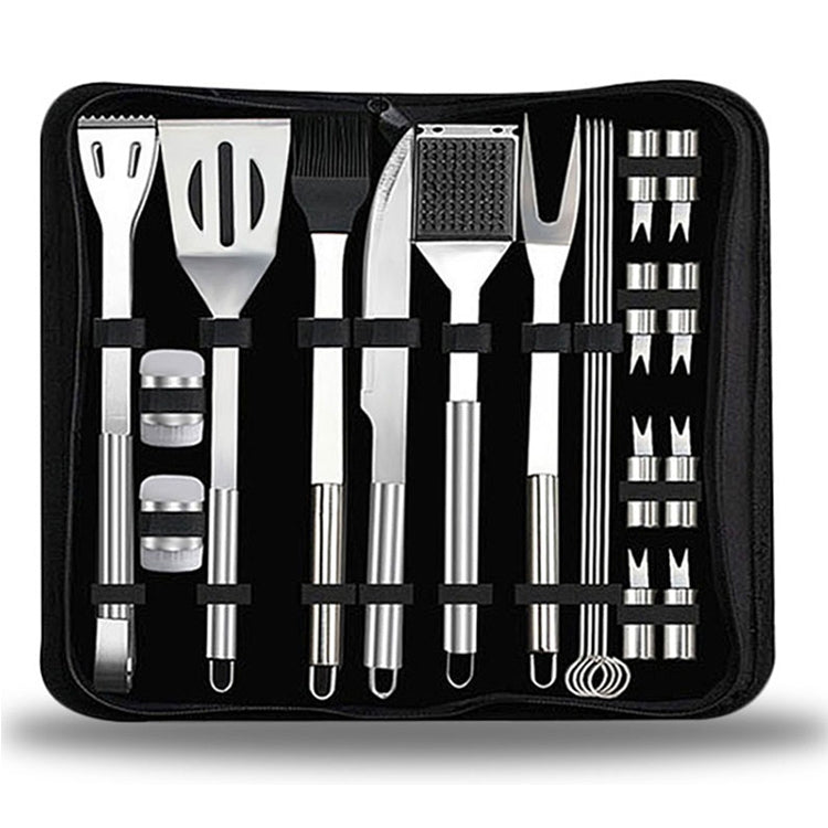20-in-1 outdoor tableware set kit with stainless cutlery pieces inside black carrying case