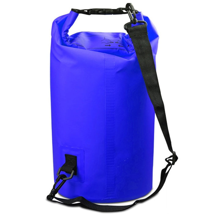 15L waterproof single-shoulder PVC dry sack bag, roll-top barrel, bright blue with black straps