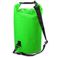 Green PVC dry sack single-shoulder bag with roll-top and side strap, 15L