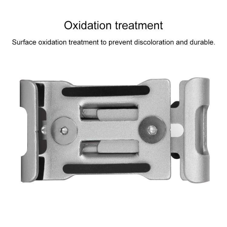 Close-up of non-rotating phone holder fixing frame with U-shaped card slot, silver