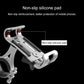 Phone holder fixing frame with non-slip silicone pad on the clamp, silver body