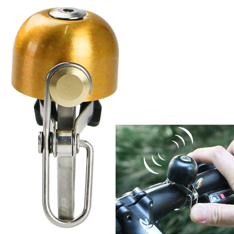 Gold retro bicycle bell with brass button and metal mounting bracket