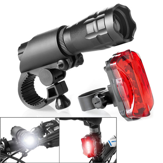 Zoomable black bike headlight flashlight and red taillight with mounting brackets set