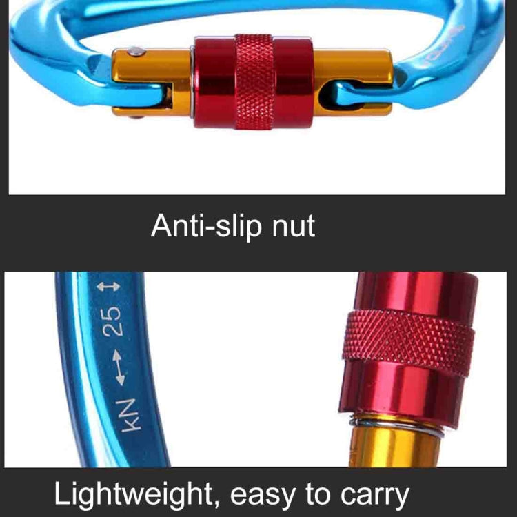 XINDA D-shaped climbing carabiner, blue body with red locking sleeve and yellow gate insert