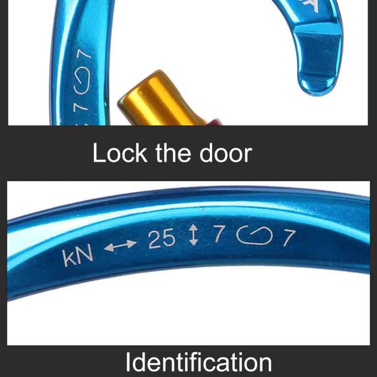 XINDA D-shaped climbing carabiner, blue body with red locking sleeve and yellow gate