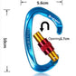 XINDA D-shaped climbing carabiner, blue body with red locking sleeve and yellow gate, size marked