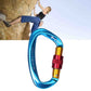 XINDA D-shaped climbing carabiner, blue body with red locking sleeve and gold gate insert