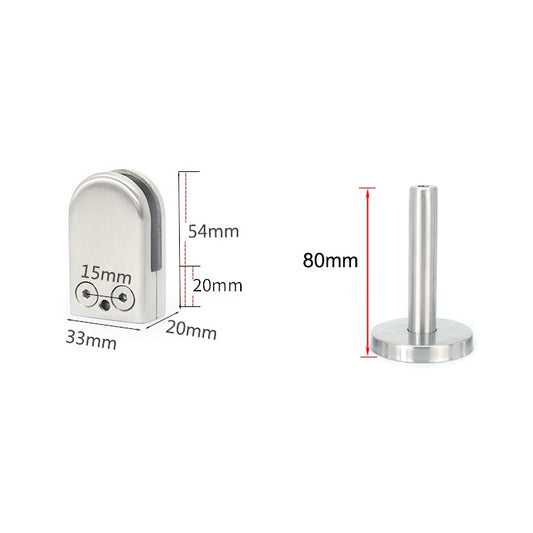 Stainless steel glass support rod clip with vertical rod and round mounting base