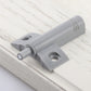 Grey aircraft-style cabinet door back buffer damper with pin, mounted on cabinet