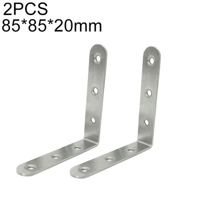 Stainless steel 90-degree corner angle brackets, 85mm, with mounting screw holes