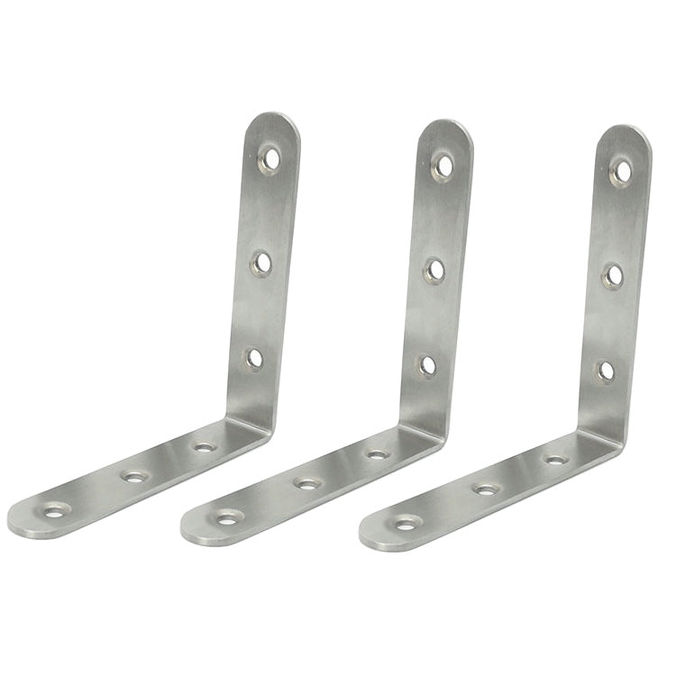 Stainless steel 90-degree angle corner braces with multiple mounting holes