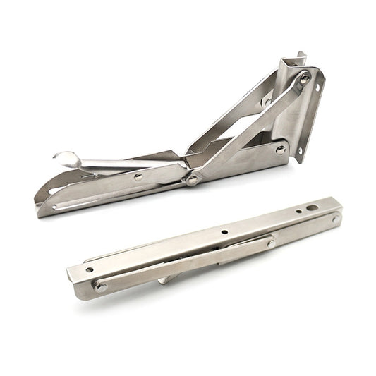 Foldable stainless steel wall-mount shelf bracket with hinged supports