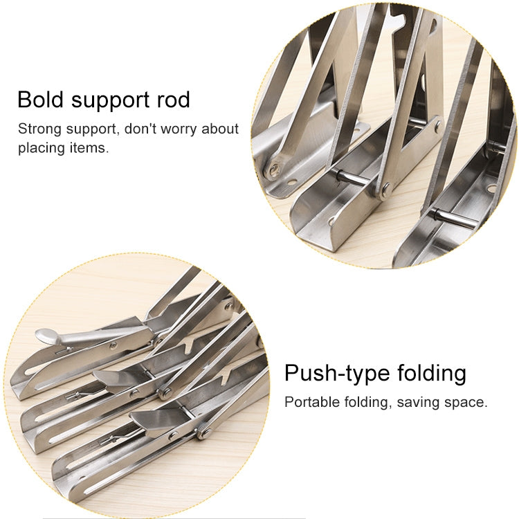 Foldable spring storage shelf with strong support rod, push-type stainless steel