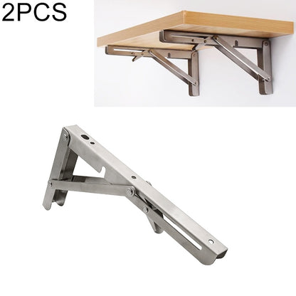 Stainless steel wall-mounted folding storage shelf bracket, 10 in, 2-pack