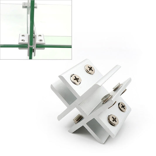 Cross-type glass partition fixing clip for 8–10mm glass, metal bracket with 4 screws