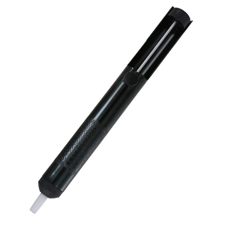 Black solder desoldering pump tool with white nozzle tip