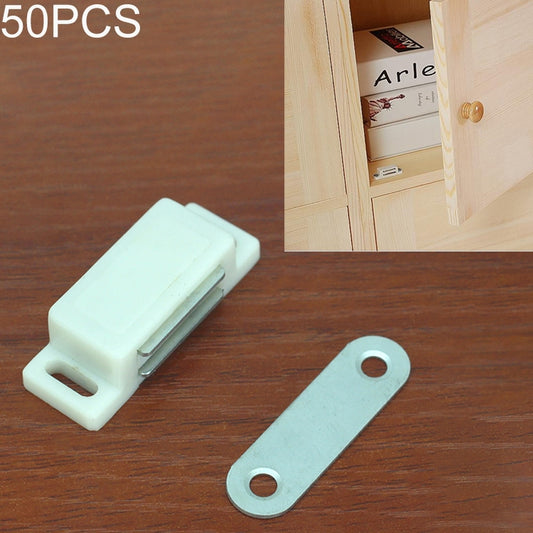 Light mint plastic magnetic cabinet door latch with metal mounting plate