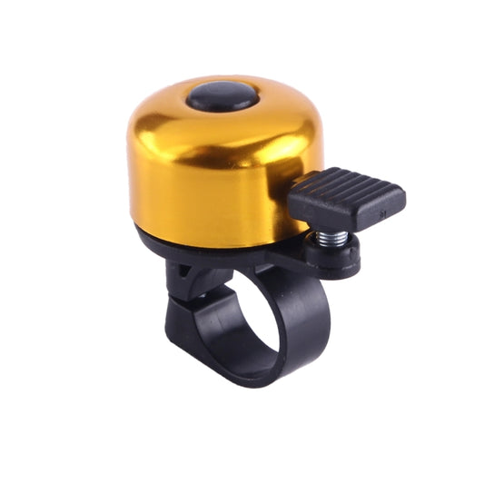 Gold mini bicycle bell ring with black clamp, compact alloy design