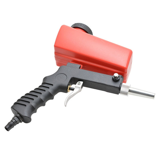 Red-and-black sandblasting gun with front metal tube and comfortable grip