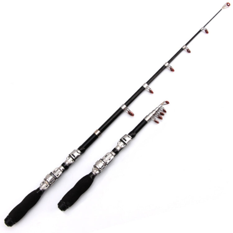 Portable telescopic fishing rod, black handle and silver guides, extended length