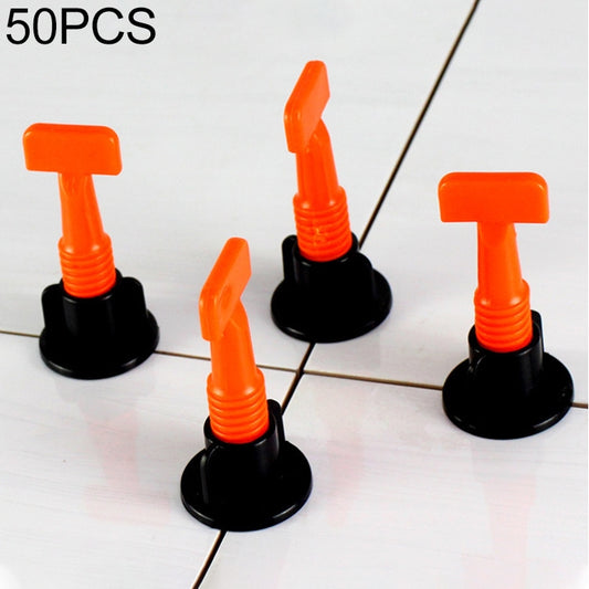 50 orange tile leveling clips with black bases for paving tile installation