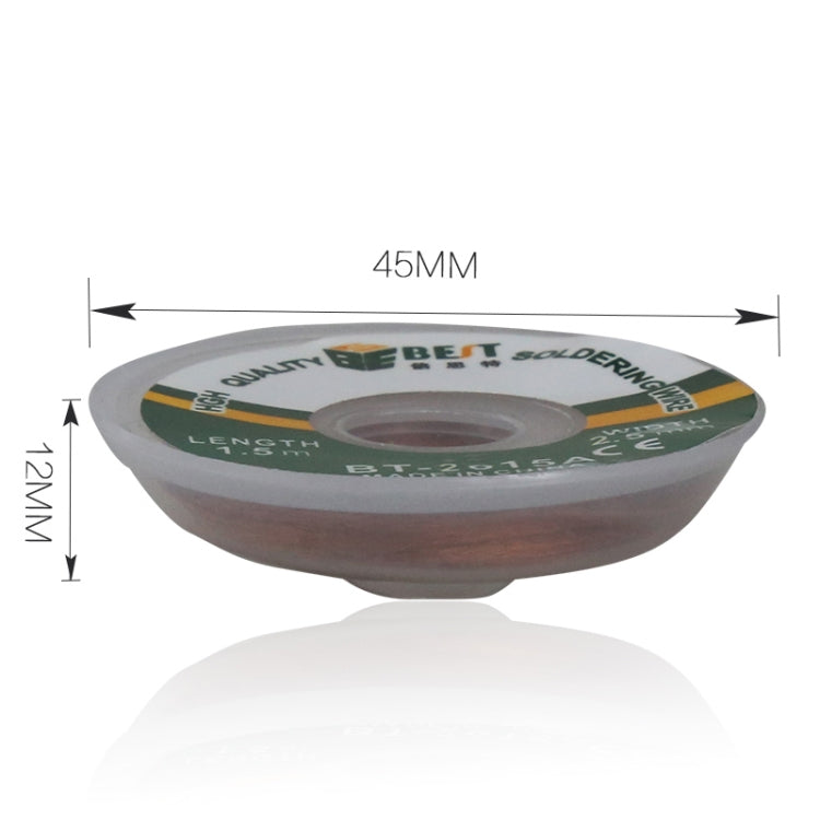 Desoldering braid solder wire spool with printed dimensions and center hub