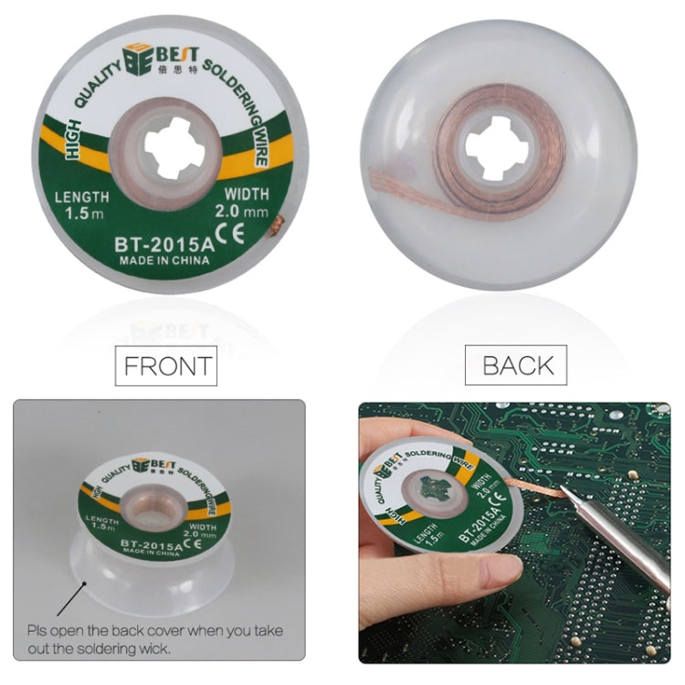 Front and back views of desoldering braid solder wire spool