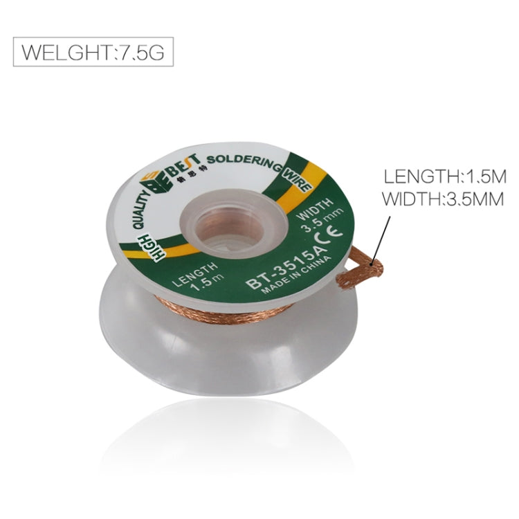 Solder wick spool, 7.5 g weight label, length 1.5 m and width 3.5 mm